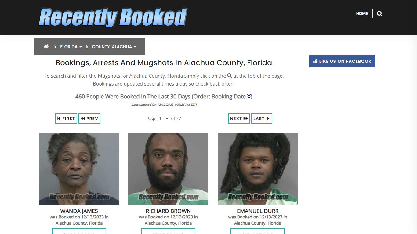 Recent bookings, Arrests, Mugshots in Alachua County, Florida